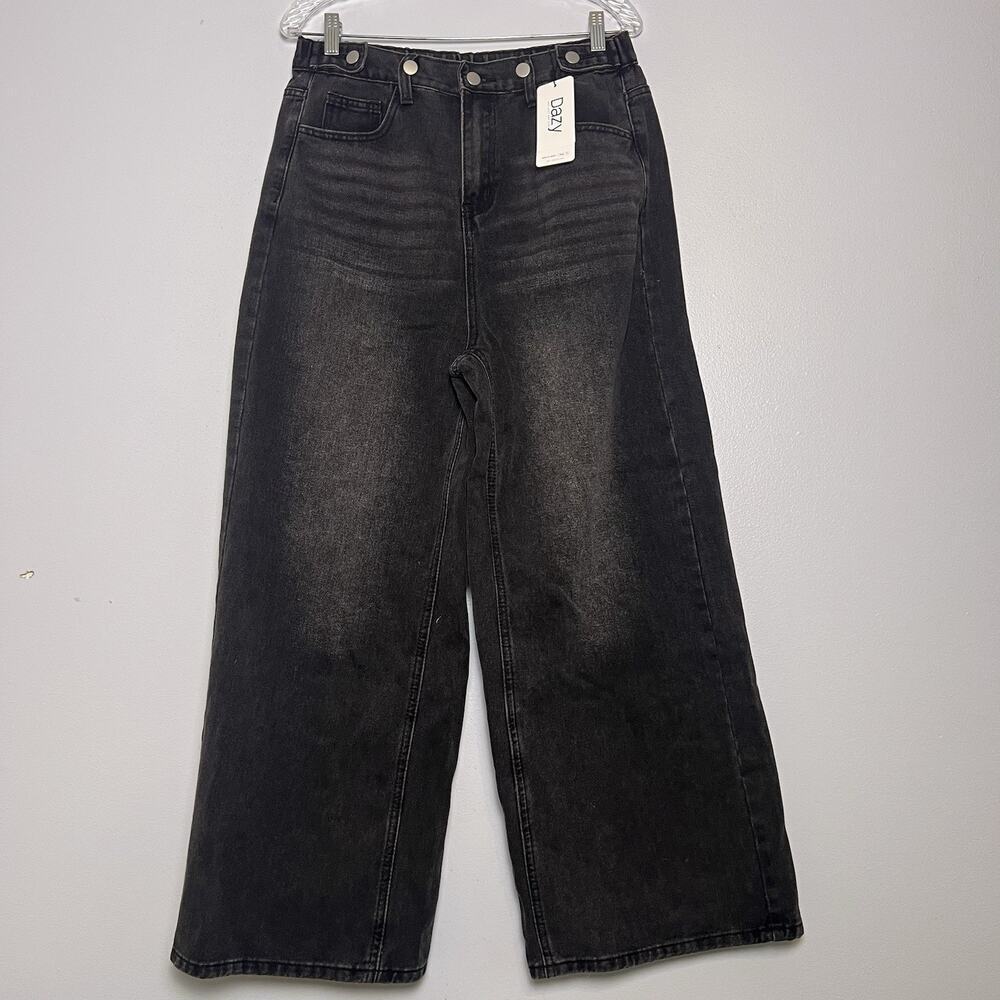 NWT Dazy Women's Black Wide Leg Jeans Boho Elastic Waistband Sz XL - Picture 1 of 15